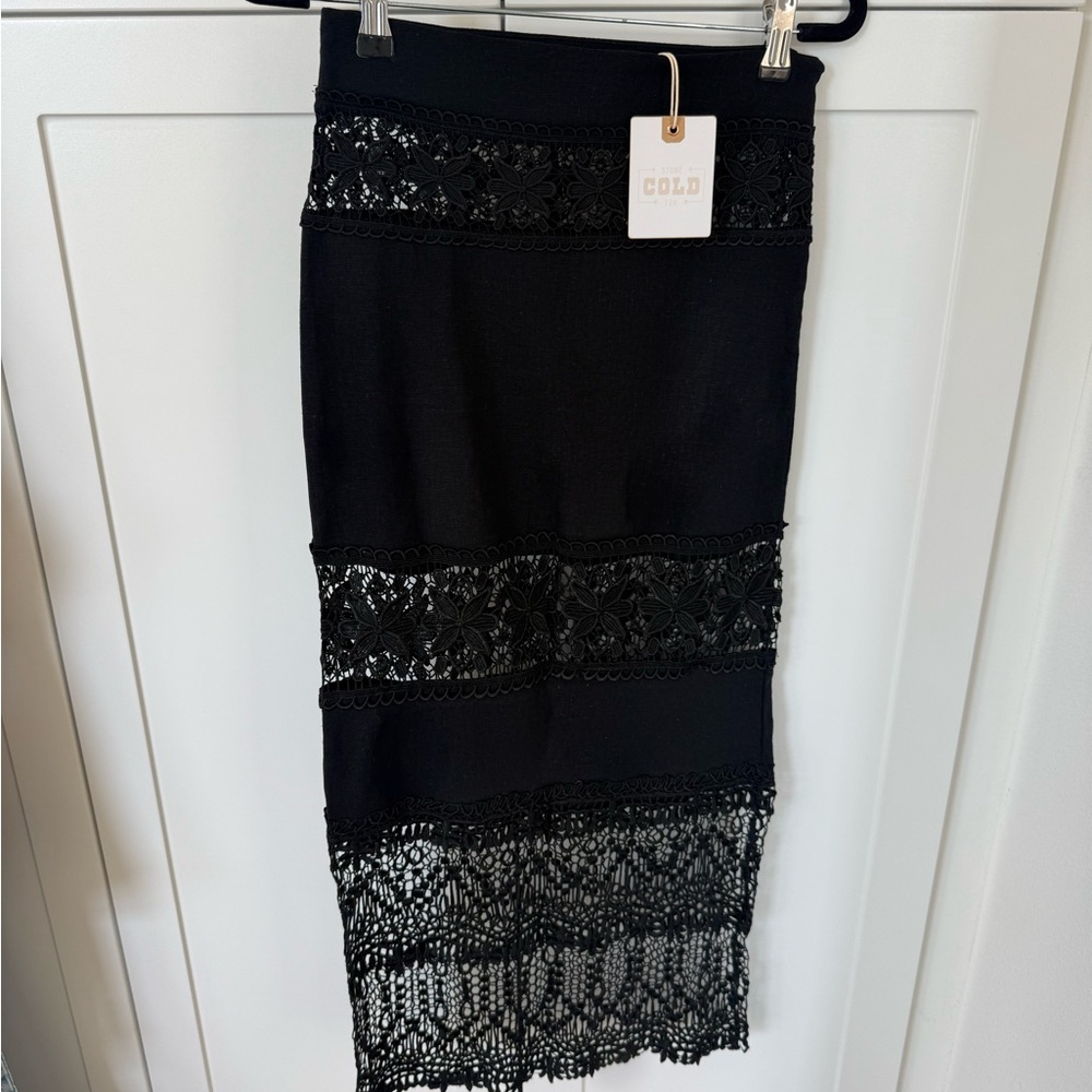 BNWT Stone Cold Fox Black Lace & Linen Midi Fate Skirt